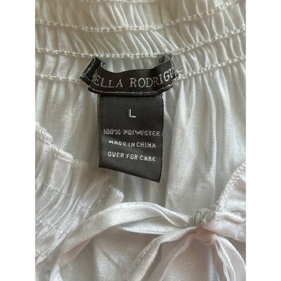 Isabella Rodriguez White Long Sleeve L Blouse Embroidered Tassel Tie Closure - Picture 5 of 9